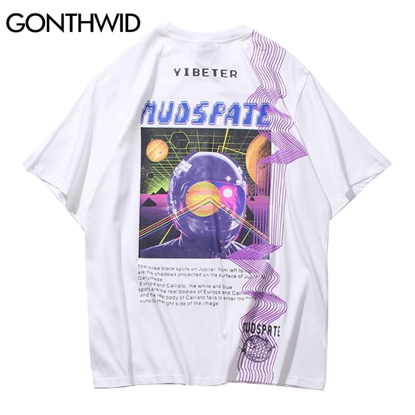 

Tshirts Streetwear Hip Hop Universe Astronaut Planets Punk Rock Gothic Tees Shirts Harajuku Short Sleeve Cotton Tops 210602, White