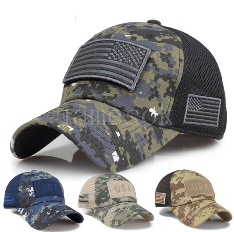 

5 style Tactical Camouflage Baseball hat Men Summer Mesh Military Army Caps Constructed Trucker Cap Hats With USA Flag Patches DD100, Multi