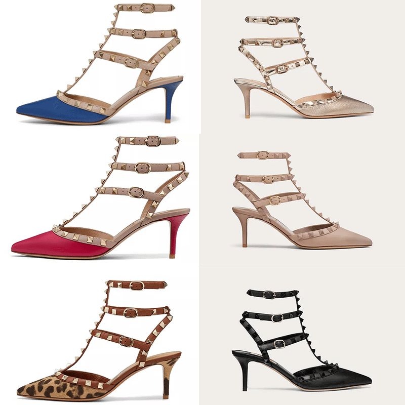

High Heels Sandals Women shoes Genuine Leather Slingback Pumps Ladies Sexy Fashion Rivets with box h2NS#, Black