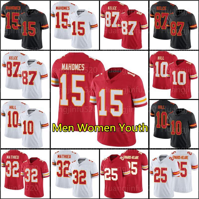 

87 Travis Kelce 15 Patrick Mahomes 10 Tyreek Hill Football Jersey 32 Tyrann Mathieu 25 Clyde Edwards-Helaire Derrick Thomas mens women kids, As