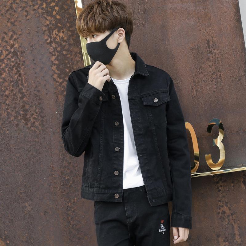 

Men' Jackets Men Denim Long Sleeve Coat Hip Hop Korean Version Cotton Loose Harajuku Digital Printing Splicing Style High Quality, Black