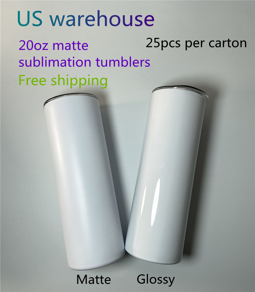 

US warehouse Sublimation Straight Tumblers Matte Blanks 20oz Stainless Steel Car Cups Tumbler Travel Mugs Insulated Water Bottle, 20oz matte (25pcs per carton)