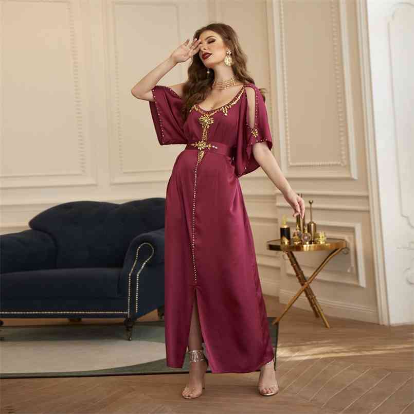 

Abaya Dubai Turkey Arabic Hijab Muslim Dress Islam Clothing Party Dresses Abayas For Women Robe Femme Longue Musulman De Mode 210602, Purple red