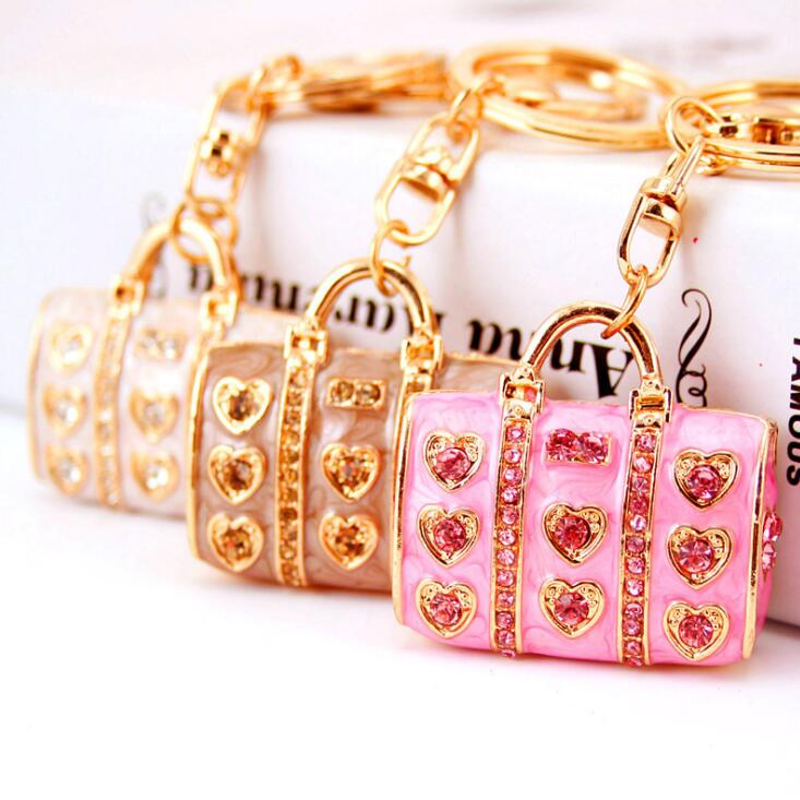 

Creative Drop Oil Set Diamond Key chainCraft Lovely Lady Handbag Car Keychain Metal Pendant Small Gift