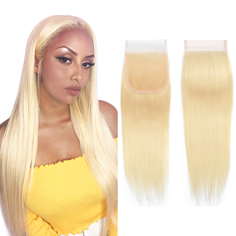 

Malaysian 613 Lace Closure Straight Hair Free Part Blonde Bleached Knots 4x4 Brazilian Virgin Human Remy Pre Plucked Brazlian, Black;brown