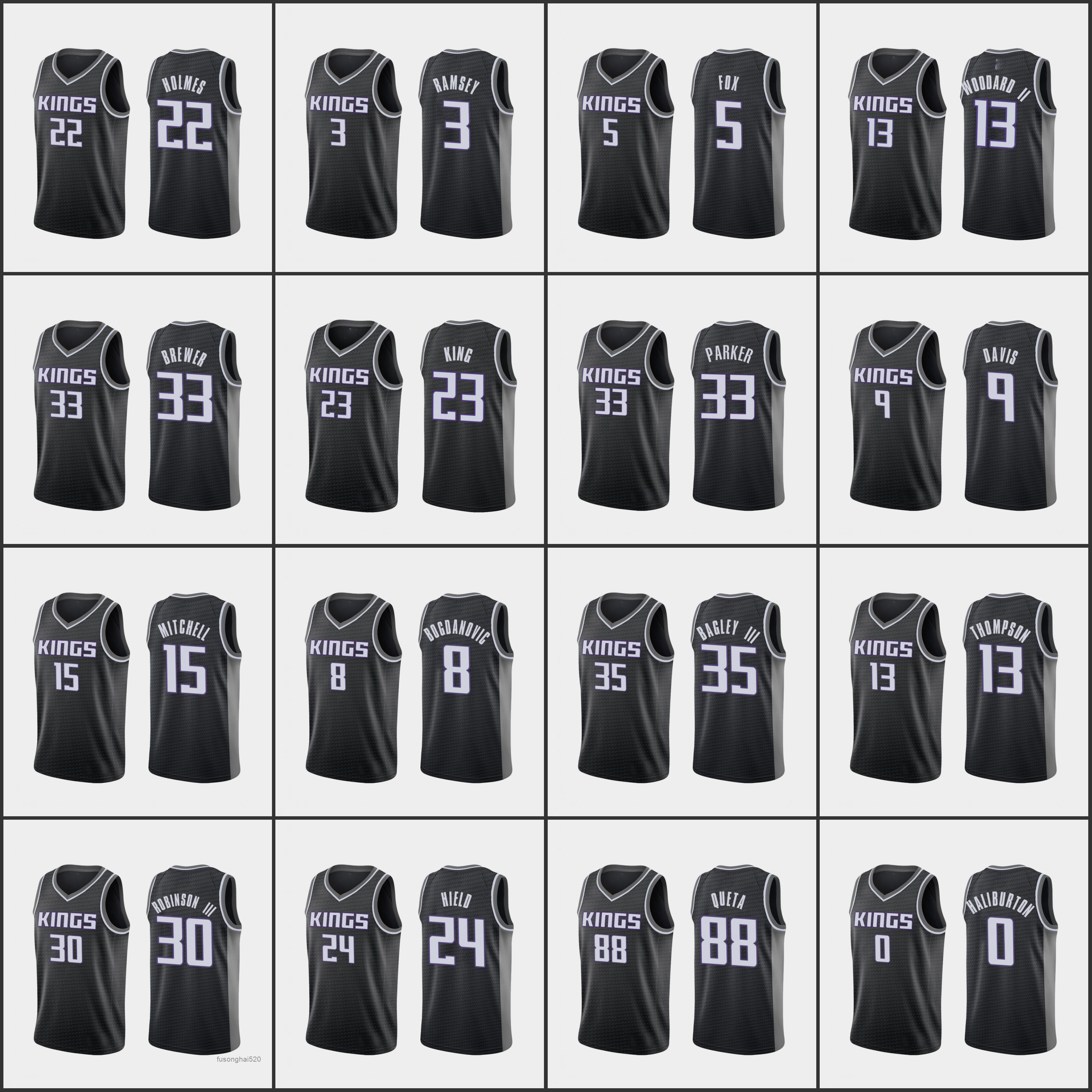 

Printed Custom SacramentoKingsMen De'Aaron Fox Bogdan Bogdanovic Buddy Hield Marvin Bagley III Neemias Queta Custom Black Statement Edition Jersey, 15