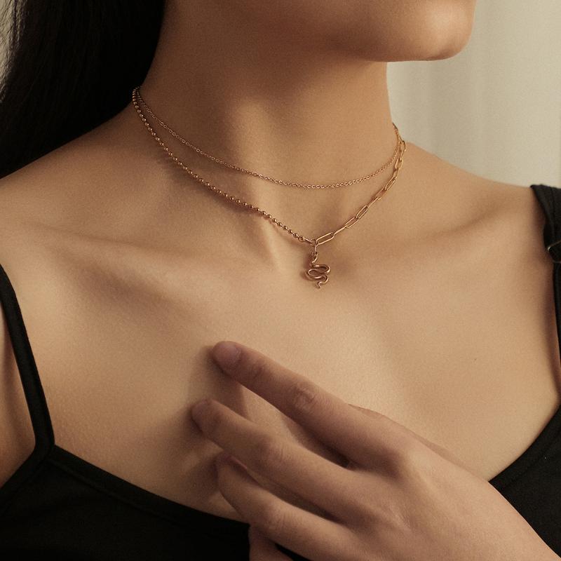 Pendant Necklaces Goth Snake Necklace For Women Men Stainless Steel Gold Chain Boho Vintage Jewelry Choker Bijoux Collier Femme-image-711039050