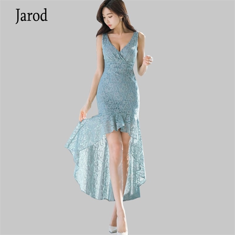 

Korea Summer Sexy V-Neck Lace sleeveless Vestidos Bodycon Sheath mermaid Party Dress 210519, Picture color