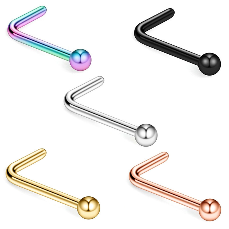 

2mm Ball Nose Stud L Shape Stainelss Steel Nose Ring Ear Jewelry 20G Bar Fashion Body Piercing Women Nostril