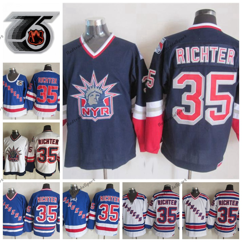 

Vintage Mens New York Rangers Hockey Jerseys 1998 Liberty 35 Mike Richter Jersey Blue Stitched 75th Shirts -XXXL, Blue 35
