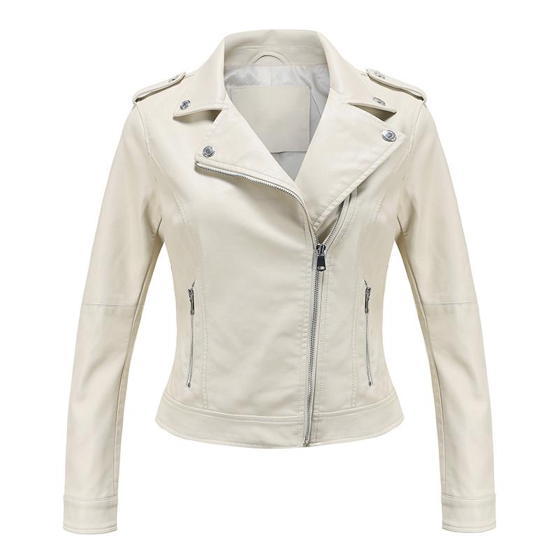 

Women's Leather & Faux Aibeautyer Autumn Streetwear Female Zipper Moto Biker Pu Coat Beige Outwear Women Lapel Soft Short Jacket, Black
