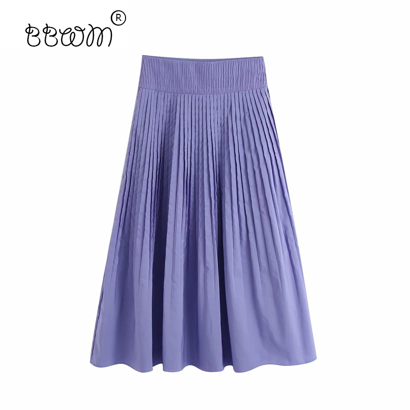

Women Fashion Chic Purple Pleated Skirts Vintage Side Zipper High Waist Long Skirts Casual Faldas Mujer 210520