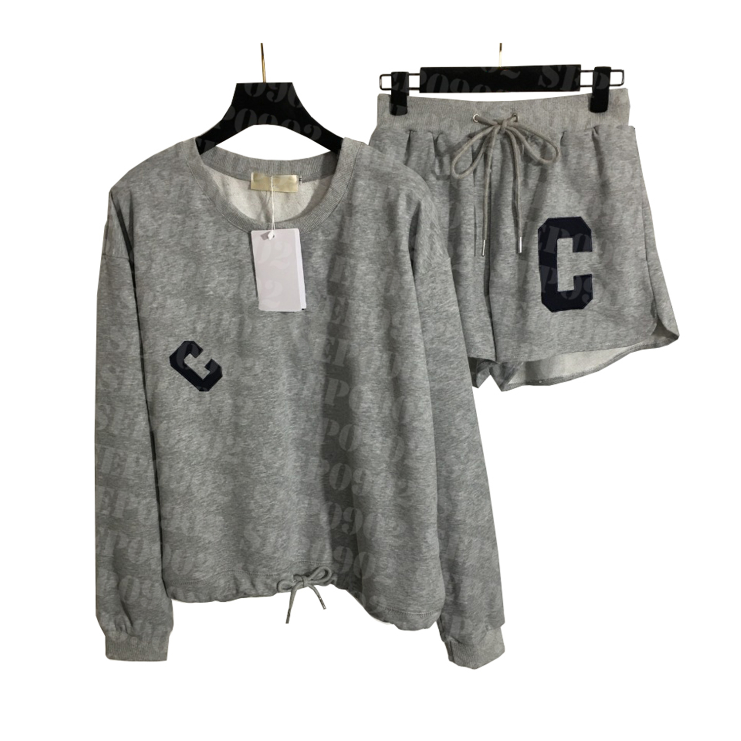 

Designer Embroidery Letter Outfit Crew Neck Long Sleeve Pullover Women Breathable Loose Shorts Spring Autumn Tracksuit, White;red