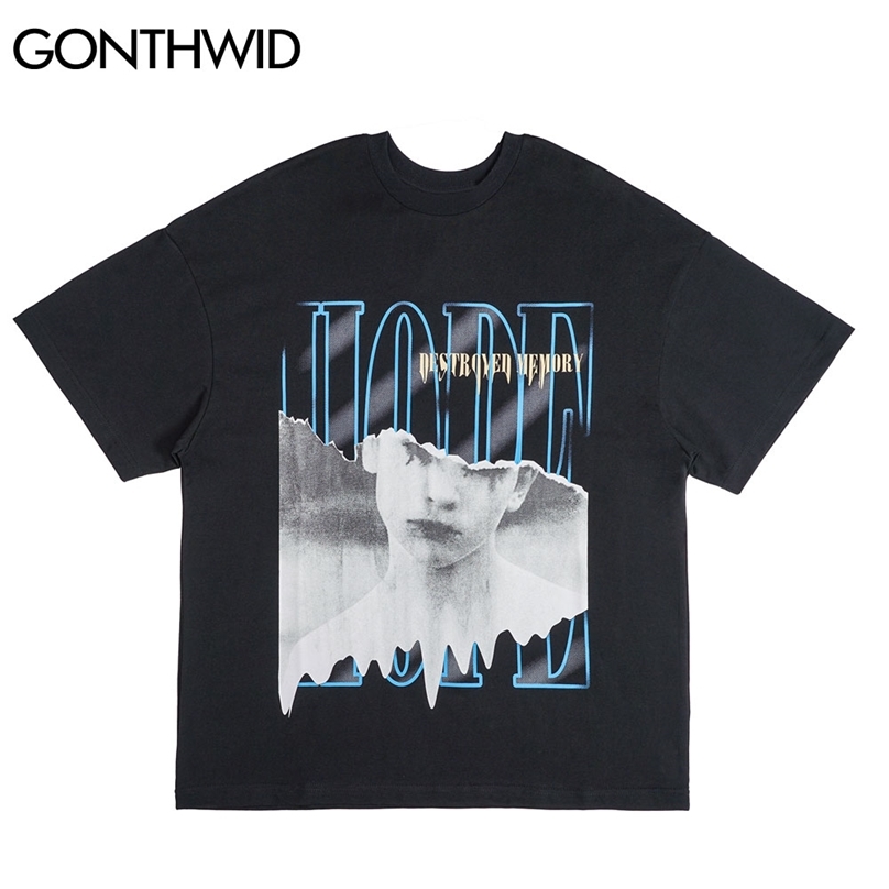 

Tshirts Streetwear Hip Hop Creative Poster Print Tees Shirts Summer Harajuku Fashion Casual Short Sleeve Cotton Tops 210602, Black