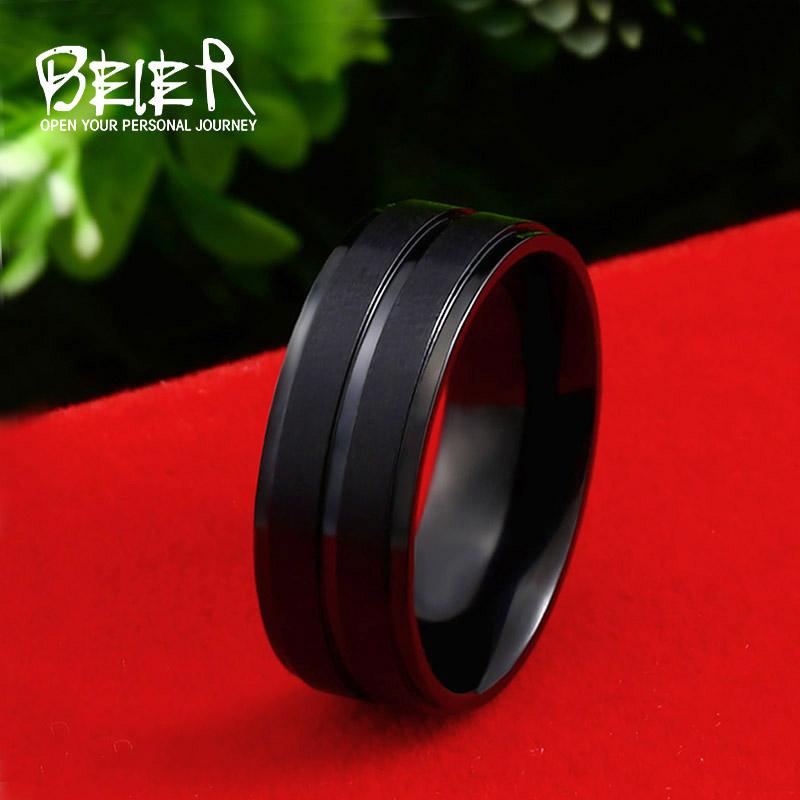 

Cluster Rings Beier Store 316L Stainless Steel Simple Monochrome Ring Black And Gold Suitable For Couples Fashion Jewelry Gifts LLBR-R097R