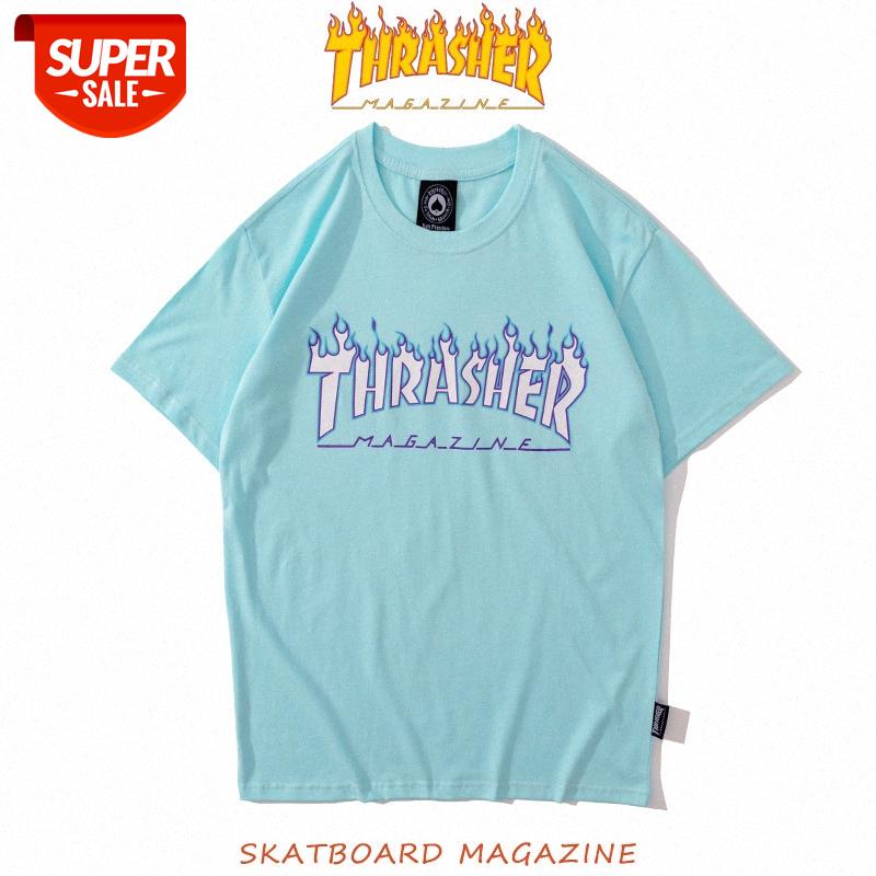 

T shirts Basic Flame Print Street Brand Couple With Loose Casual Short Sleeve #I46n, White