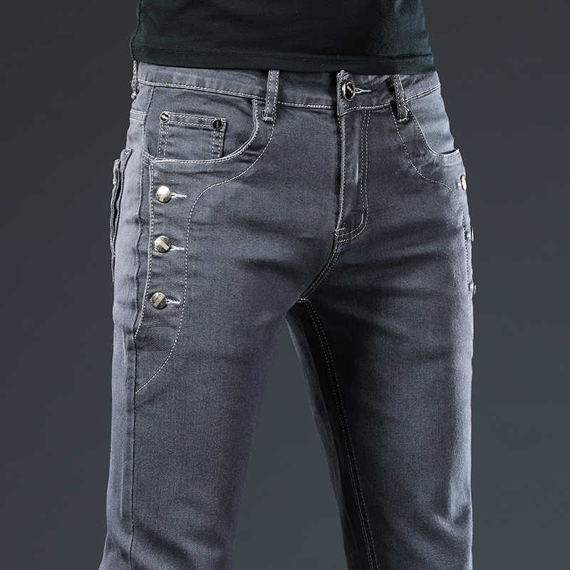 

New Arrivals Jeans 2021 Spring Men Quality Casual Male Denim Pants Straight Slim Fit Dark Grey Men's Trousers Yong Man,8907 X0621, Dark gray