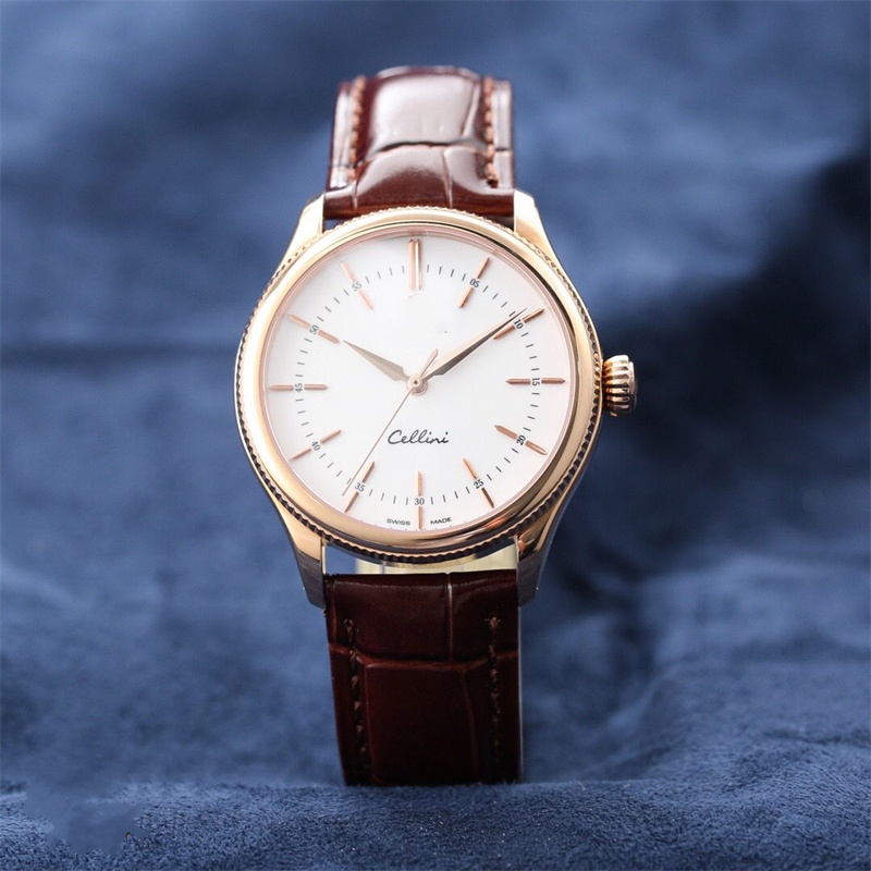 

Men's watch from the upper chain movement Cellini series, 316 steel case, sapphire scratch-proof mirror leather strap diameter 39mm fine workmanship, Green