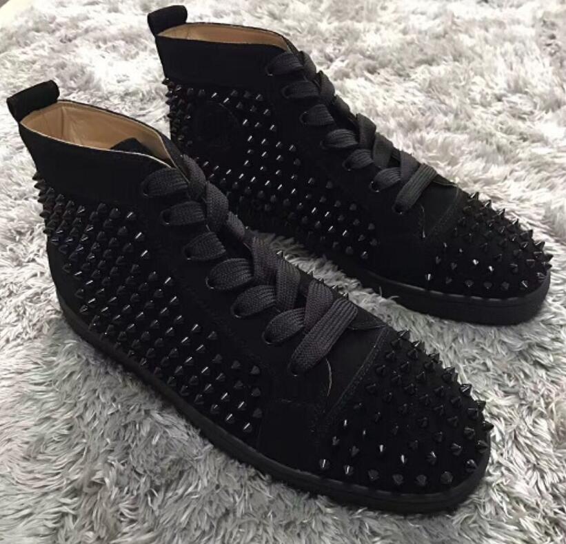 

[Original Box]Spikes Sneakers Shoes Fashion Red Bottom Women & Men High Top Genuine Leather Casual Flat Party Dress Walking Shoes Size 35-46, 10