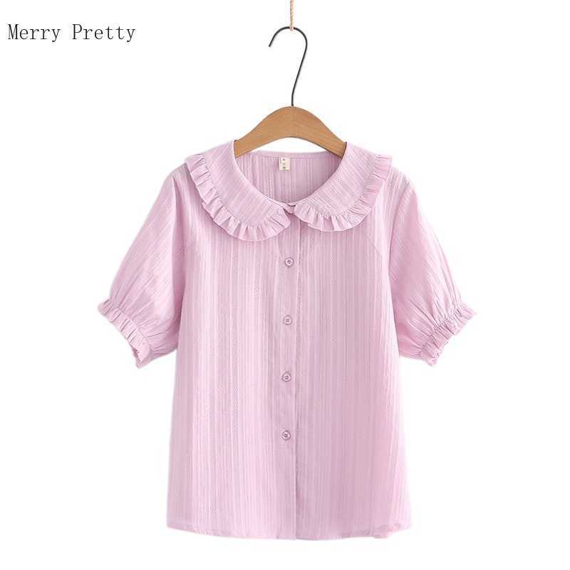 

Solid Purple Embroidery Casual Blouse Women Summer Minimalsit Short Sleeve Turndown Collar Sweet Style Basic Cotton Tops 210526
