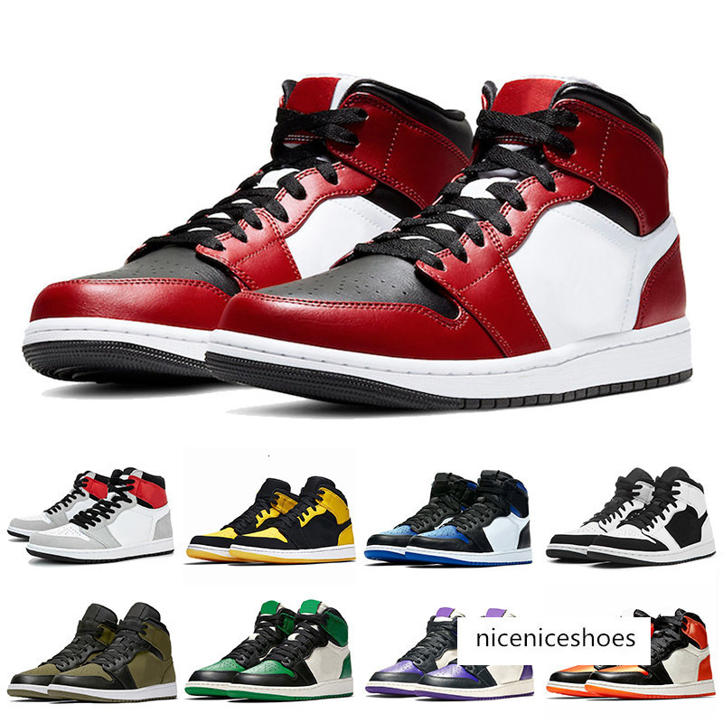 

Women Mens Basketball Shoes Jumpman High OG Light Smoke Grey Pine Green Mid Chicago Black Toe sneakers trainers, #6 court purple with black mark