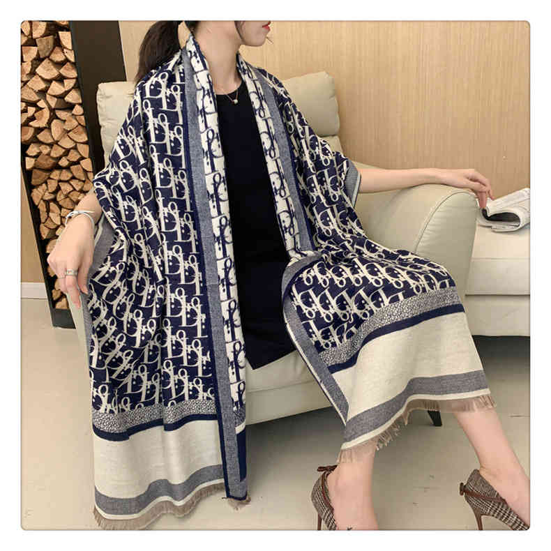 

Design New d printed letter double-sided warm thickened imitation cashmere autumn and Winter Scarf women's office air conditioning shawl Bib
