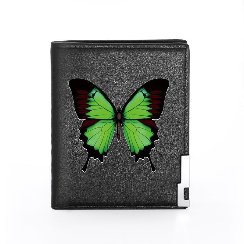 

Wallets Green Butterfly Design Digital Printing Pu Leather Wallet Men Women Bifold Holder Mini Short Purse Male Gift, Black