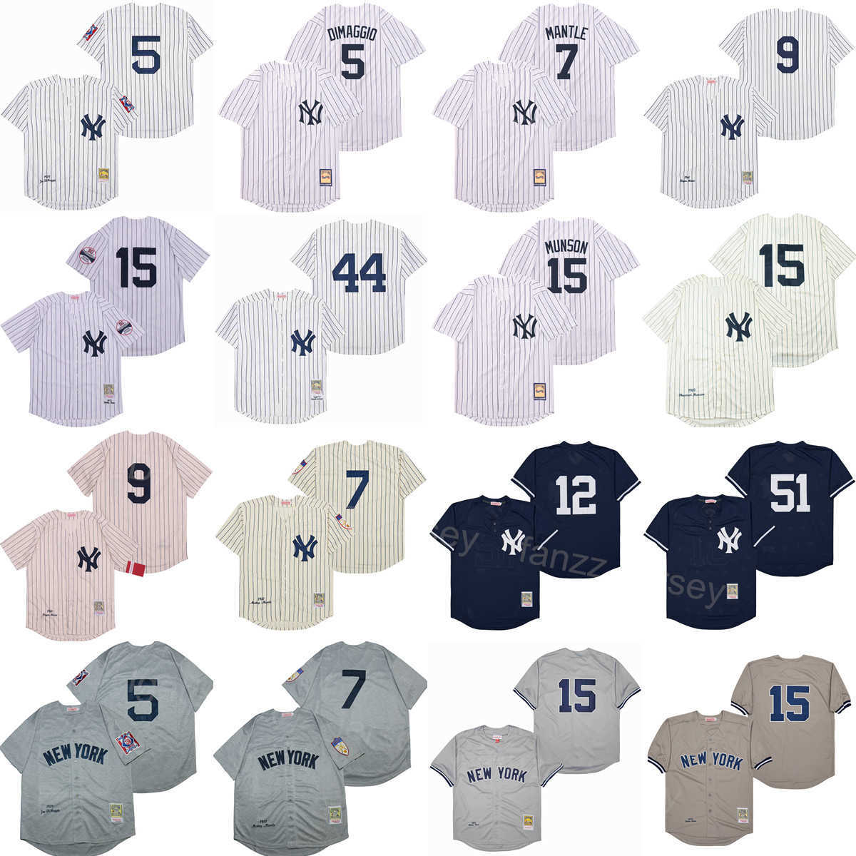 1939 1951 1961 Retro Baseball Vintage 5 Joe DiMaggio Jersey 9 Roger Maris 15 Thurman Munson 12 Wade Boggs 99 Aaron Judge Pinstripe White Grey Nav-image-756379329