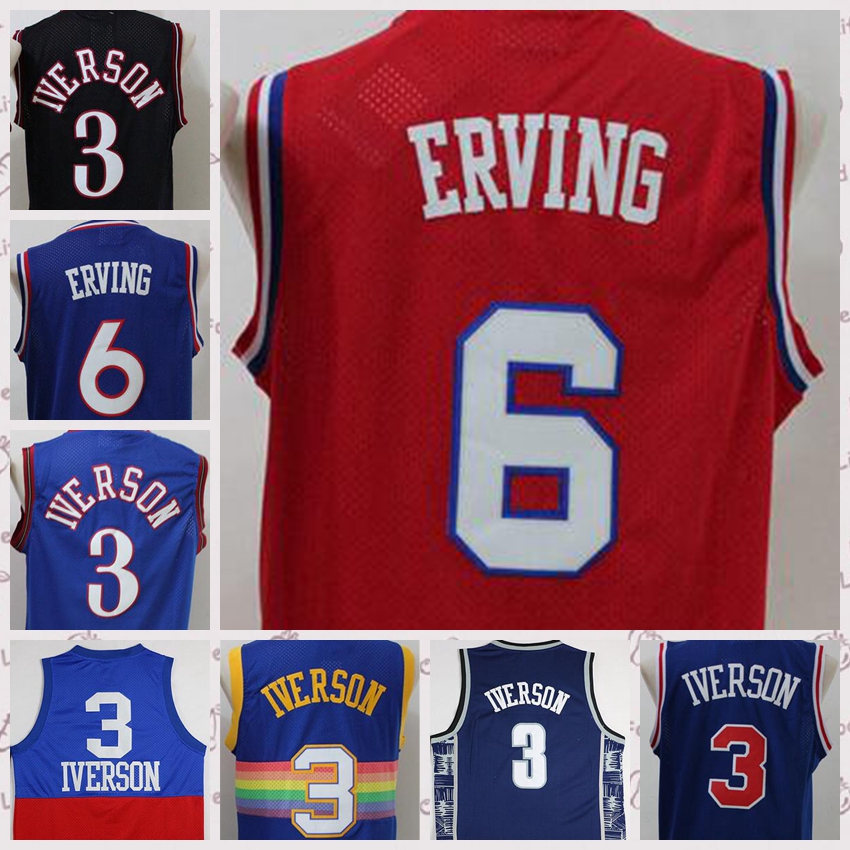 

2021 low-priced Men Retro Basketball Jersey Dr J Julius 6 Erving Vintage Allen#132;3#132;Iverson Breathable Short Size S-2XL Blue white black Red