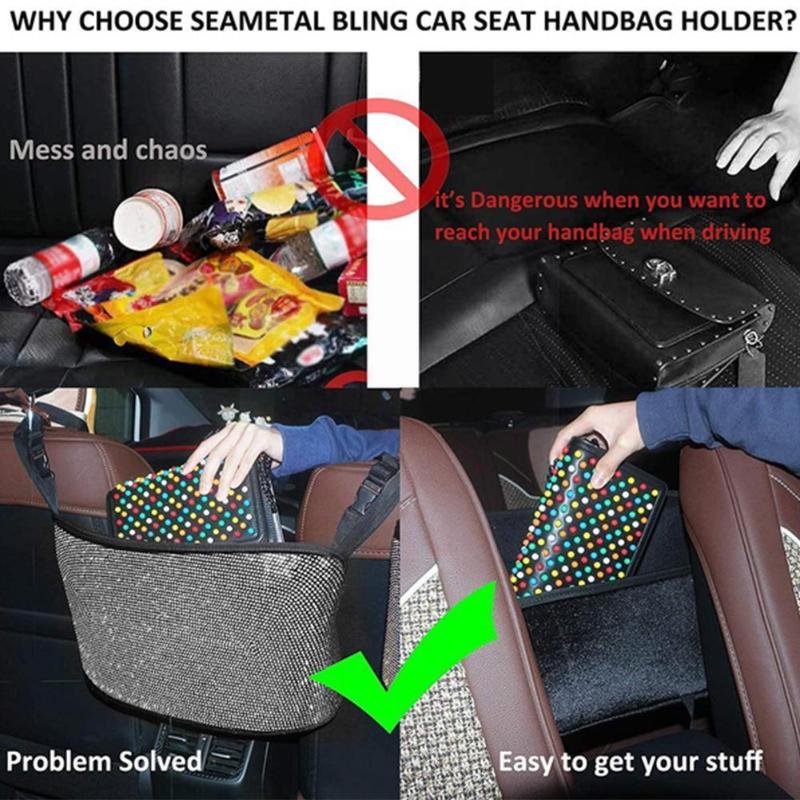 

Car Organizer Diamond Handbag Holder Phone Purse Between Storage Pouch Documents Barrier Back Bag P J8y9