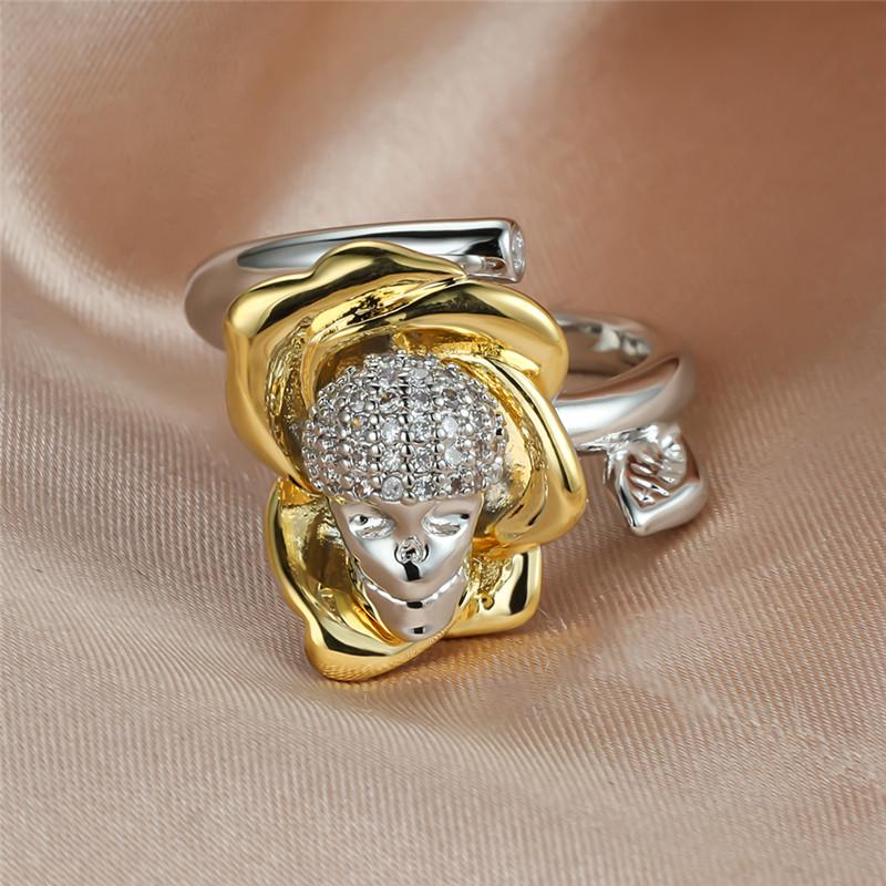 Wedding Rings Hip Hop Punk Skull Flower Ring Yellow Gold Silver Color Engagement Vintage White Crystal For Women Jewelry-image-711426832