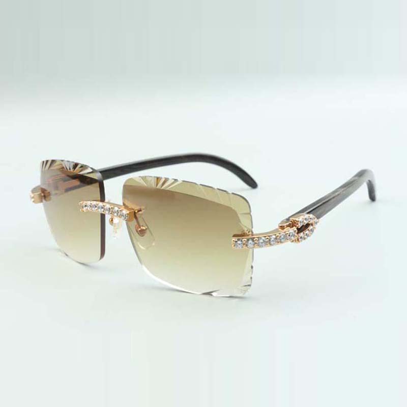 

2022 cutting lens XL diamonds sunglasses 3524020, natural black textured buffs temples glasses, size: 58-18-140mm