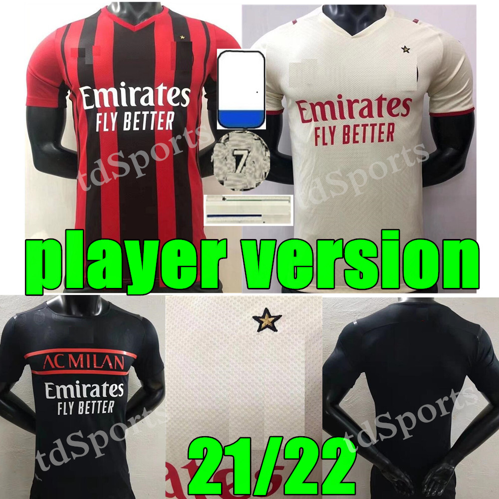 

Ac milan player version 21 22 soccer jersey 2021 2022 IBRAHIMOVIC PAQUETA BENNACER REBIC ROMAGNOLI CALHANOGLU home away 3rd adult Men football shirt