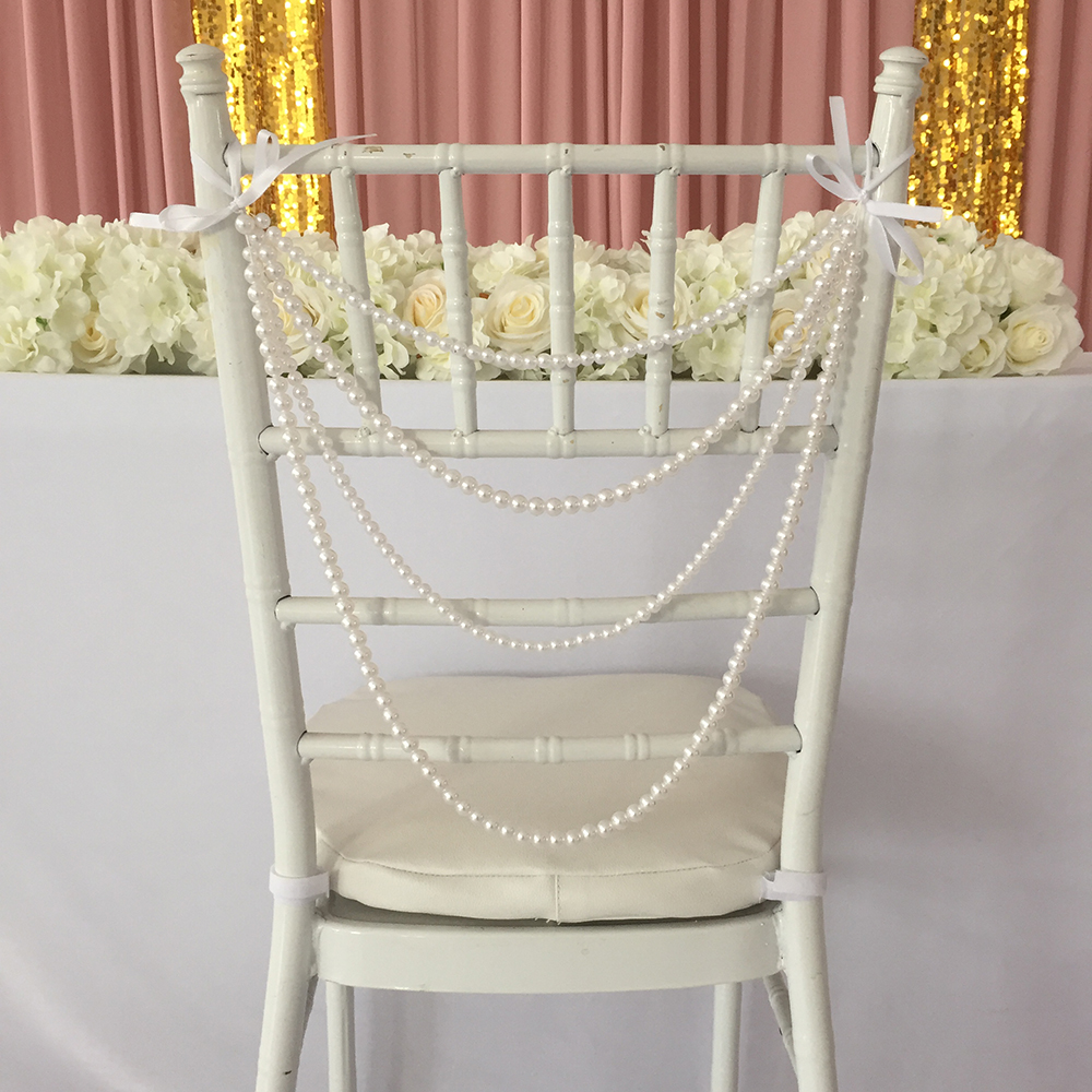 16pcs Ivory Imitation Pearl Bead Garland Chiavari Chair Sash Wedding Party Decoration-image-753610213