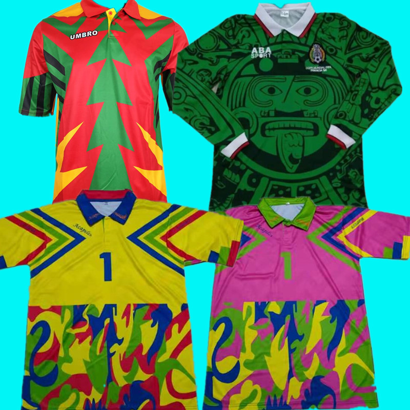 

Mexico Jorge Campos#1 1998 retro Soccer Jersey yellow Multicolor Verde Pink Multi-Color #1 Goalkeeper Zidane Henry vintage Football Shirt, Men