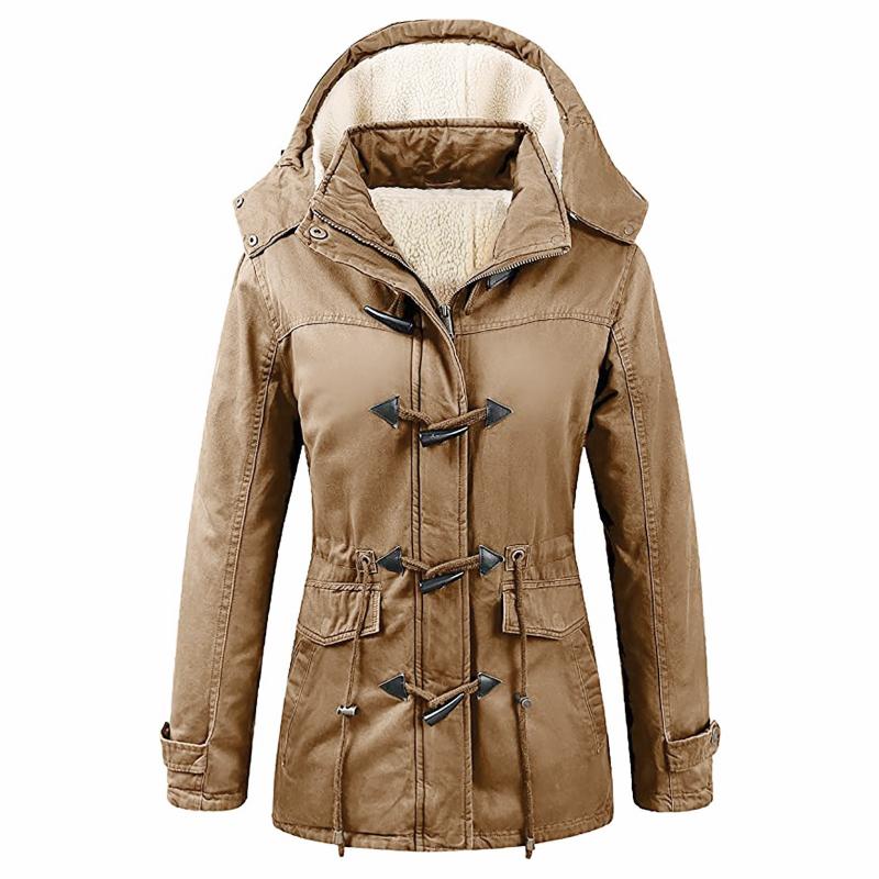 

Women's Jackets Winter Coat Fleece Lining Hooded Warm Solid Tops Windproof Parka Long Sleeve Soft Jacket, Black;brown