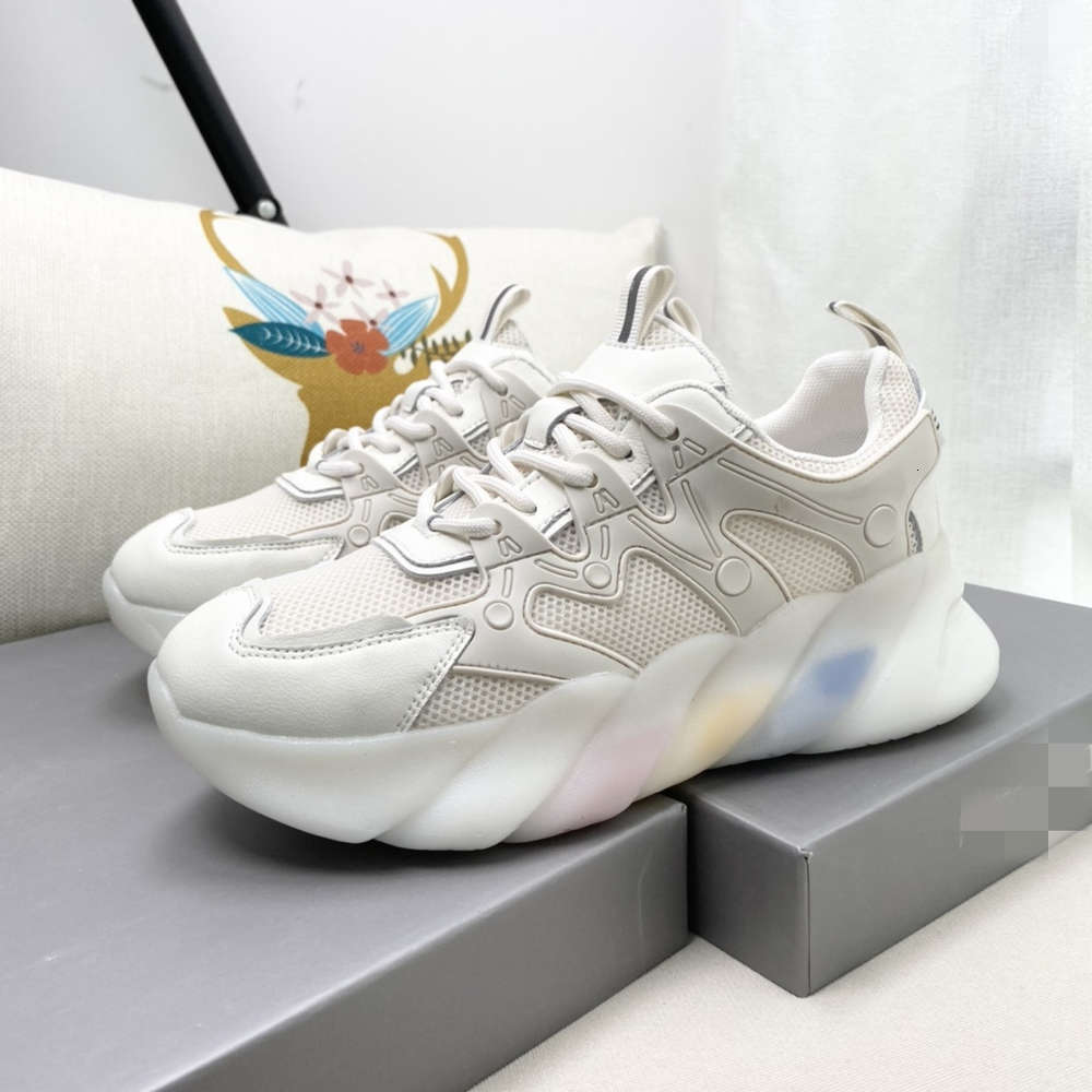 

casual shoes spring 2021 new leather daddy shoes women's thick soled high versatile sports small white i37t, Black