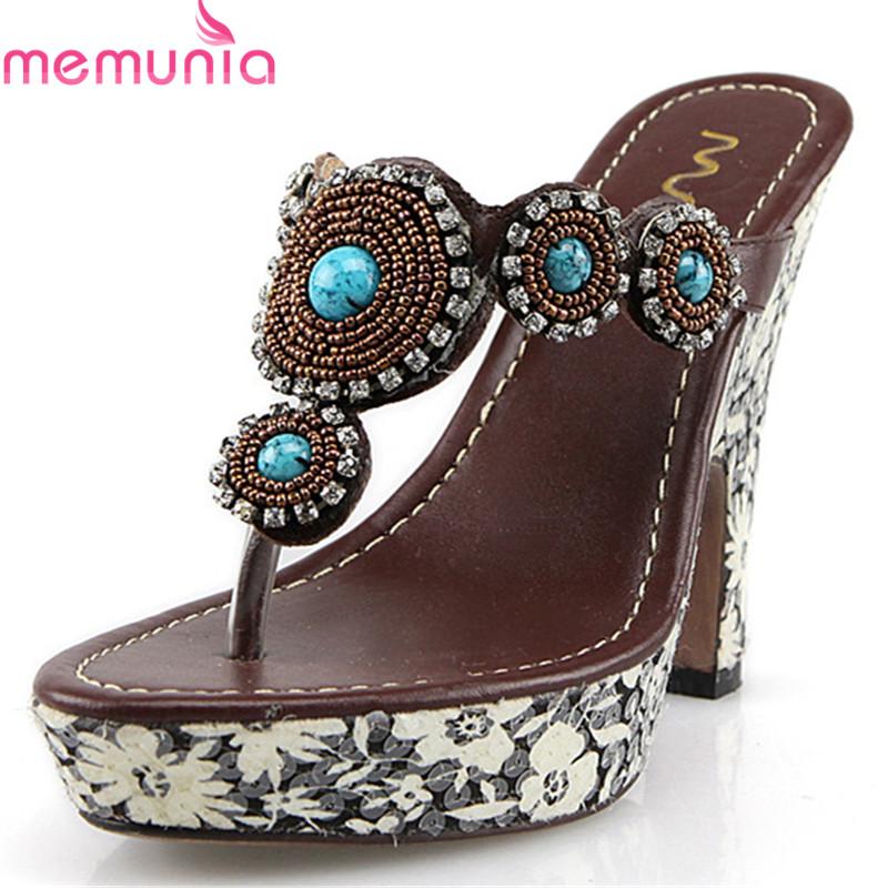 

Dress Shoes MEMUNIA 2021 Arrival Women Sandals Bead Summer Flip Flops Genuine Leather High Heels Platform Woman Casual, Black