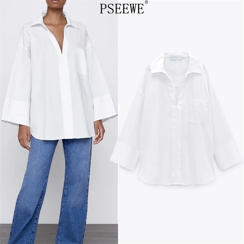 

White Shirt Oversize Long Sleeve Top Female Fall Poplin Women Fashion Asymmetric Hem Chic Woman Blouse 210519