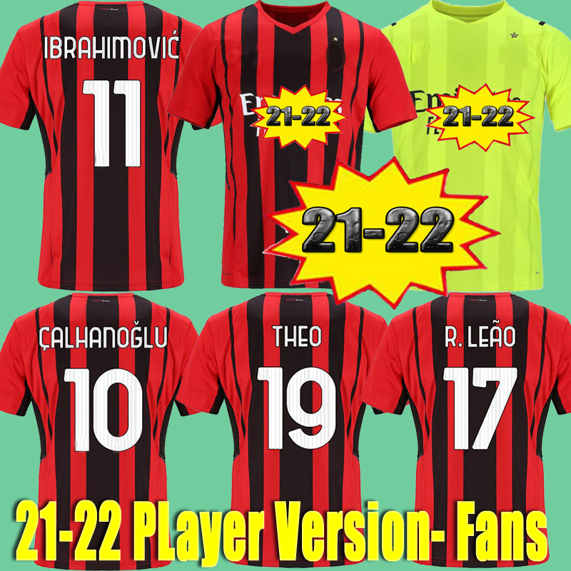 

21 22 Player Version AC Fans Milan Soccer Jerseys 2021 2022 IBRAHIMOVIC Mandzukic Kessie brahim BENNACER THEO TONALI REBIC LEAO Goalkeeper F, Black;yellow