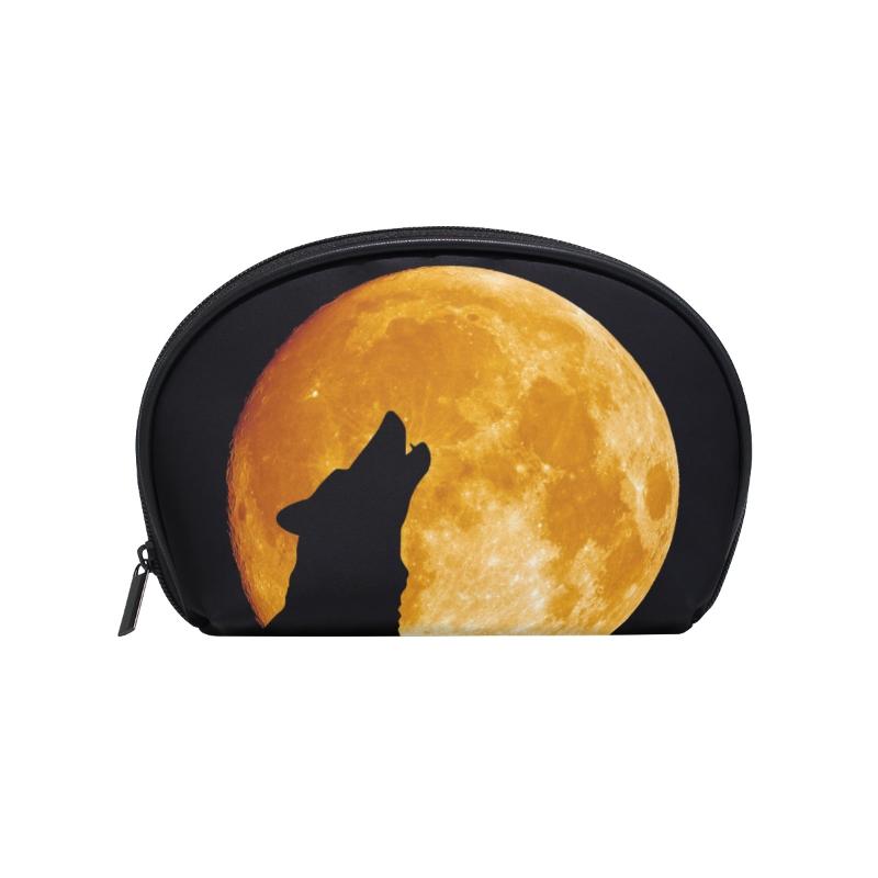 

FengJu Multifuncition Shell Cosmetic Bag Purse Half Moon Hanging Travel Toiletry Pouch For Girls Woman Wolf Bags & Cases
