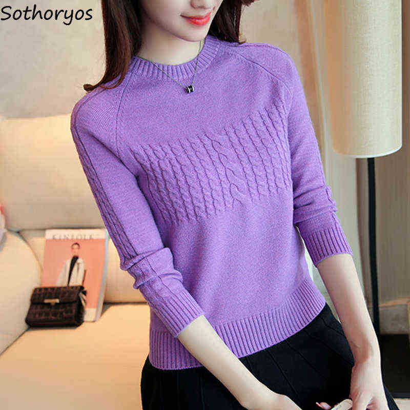 

Pullovers Women Long Sleeve Solid Slim Autumn Winter All-match Knitted Sweater Elegant Female O-neck Tops Korean Style Chic Soft Y1110, Pink