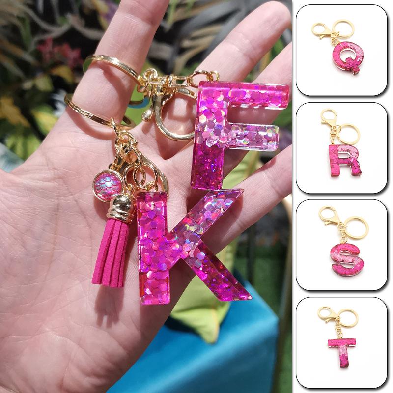 

Keychains A-Z Initial Keyrings For Women Men Acrylic Letter Glitter Resin Alphabet Couple Key Ring Chains Bag Charm Accessories