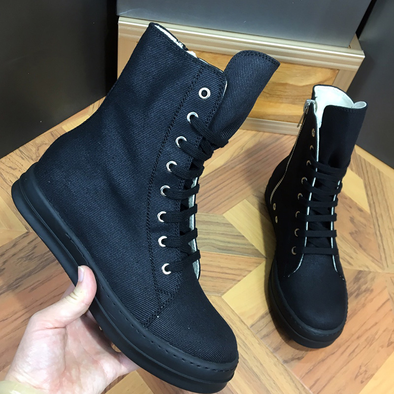 

Designers Rick Fashionable Black Canvas Owens Short Ankle Boot Round Toe Thick Bottom Zipper Lace-Up Platform Martin Boots For Men and Women Shoes