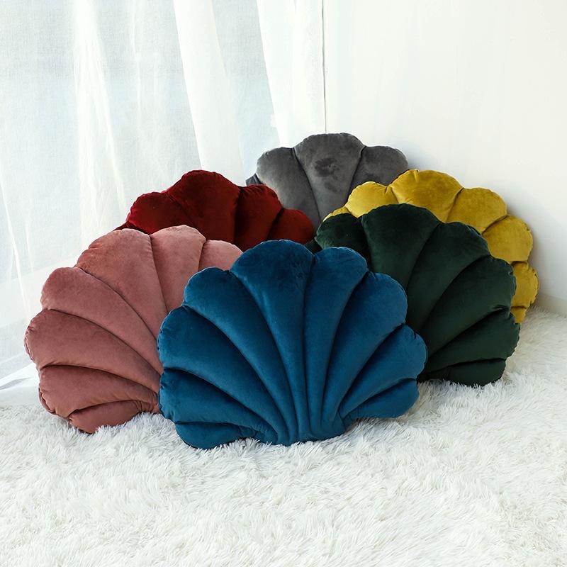 

Cushion/Decorative Pillow Tatami Cushion Red Green Gray Yellow Bedroom Scallop Shape Light Luxury Solid Color Shell Throw Sofa Home Decor