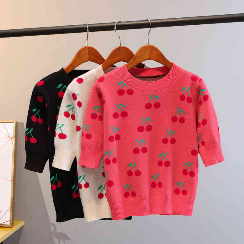 

Women's Sweaters Spring and Autumn Short-Sleeve Sweater Jacquard Cherry Woman Tops Designer Luxury Clothing Street Wear EUUM, 1# packing bag