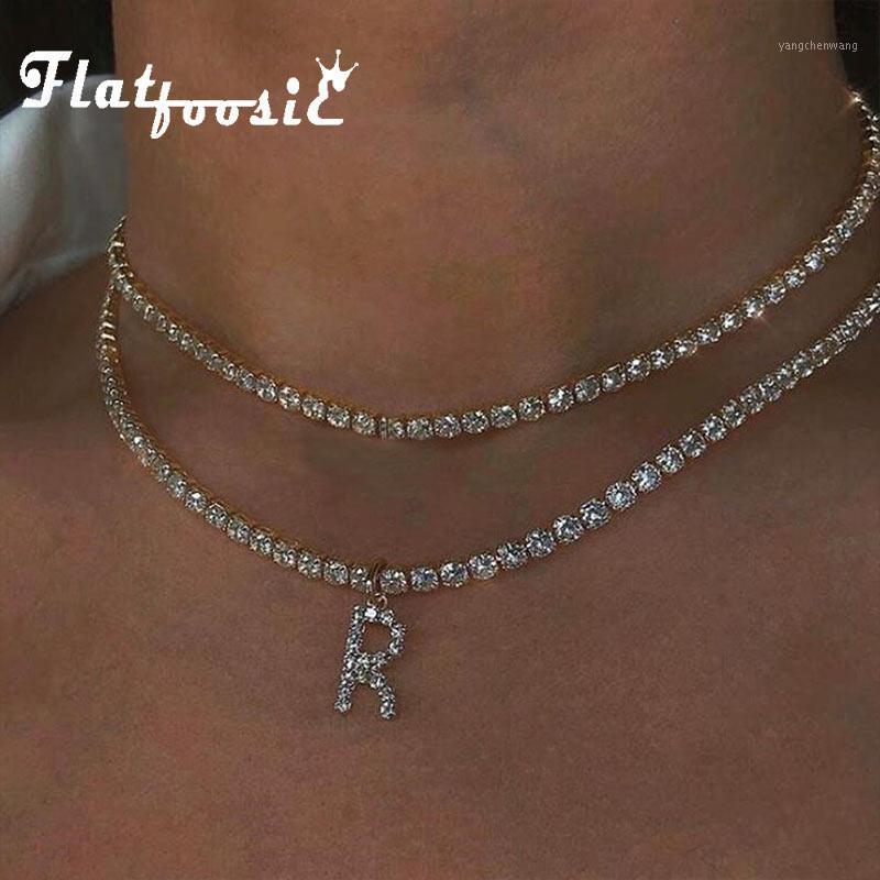 

Flatfoosie 2021 Luxury Full Rhinestone Letter Choker Necklace Fashion Silver Color For Women Girls Wedding Gift Jewelry Chains