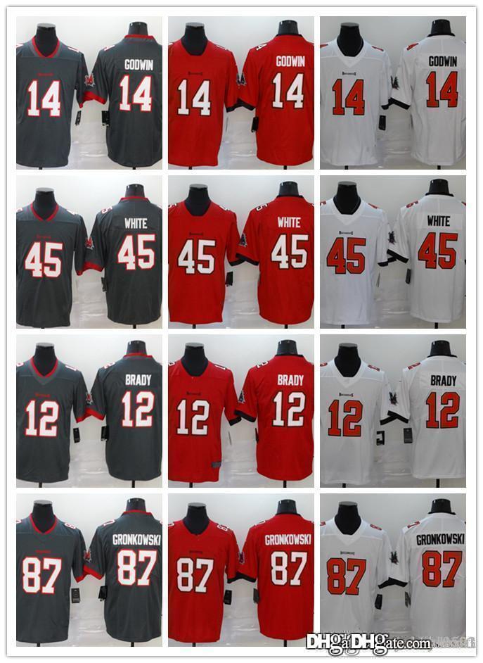 

Men Tampa Bay Buccaneer 12 Tom Brady 14 Chris Godwin 87 Rob Gronkowski 45 Devin White 13 Mike Evans Football Jerseys, Black;red