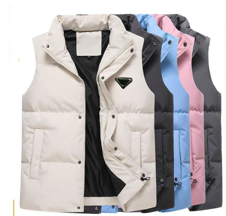 

2021 triangle logo vest men's Coats women's fashion casual cotton vest thickened warmth stand-up collar winter cotton vest large size 8XL, Black