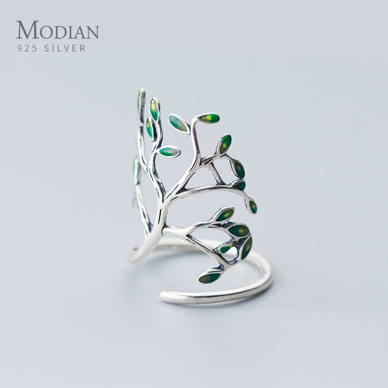 

Hyperbole Plant Finger Ring for Women Real 925 Sterling Silver Tree Branch Leaves Adjustable Fine Jewelry 210707